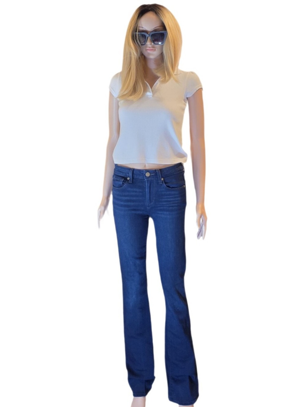 PAIGE Manhattan High-Rise Bootcut Jeans Dark Wash Indigo Size 27 EUC